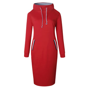 Autumn/Winter Women Sweatshirt dress Slim Long sleeve Turtleneck Drawstring