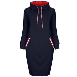 Autumn/Winter Women Sweatshirt dress Slim Long sleeve Turtleneck Drawstring