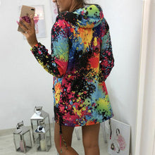 Women's Long Hooded Colorful  Print Windbreaker Parka Autumn /Winter Clothes