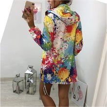 Women's Long Hooded Colorful  Print Windbreaker Parka Autumn /Winter Clothes