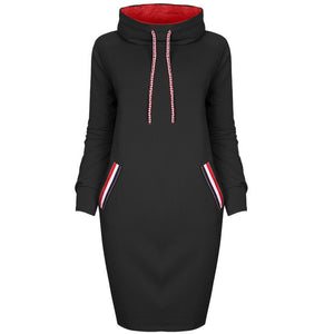 Autumn/Winter Women Sweatshirt dress Slim Long sleeve Turtleneck Drawstring