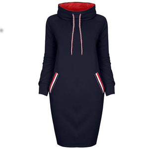 Autumn/Winter Women Sweatshirt dress Slim Long sleeve Turtleneck Drawstring