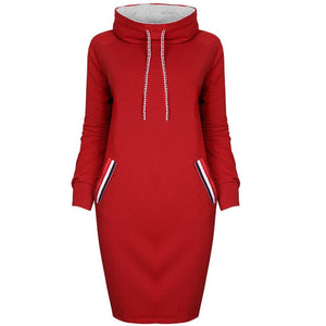 Autumn/Winter Women Sweatshirt dress Slim Long sleeve Turtleneck Drawstring