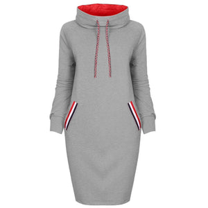 Autumn/Winter Women Sweatshirt dress Slim Long sleeve Turtleneck Drawstring