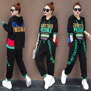 Runway TWO PIECE SET Hoodie Jogger Pants Designer Suit Women Tracksuit Patchwork Pullover Letter Print Chic