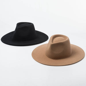 Classical Wide Brim Fedora Hat Camel Black 100% wool Women Crushable Winter /Spring /Autumn Hat