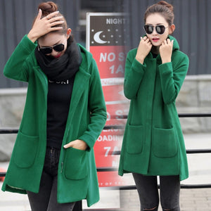 2021 Autumn Winter Women's Fleece Jacket  Long Hooded Outerwear