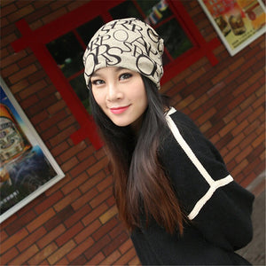 New 2022 Female Cap English Letter Multi Purpose Baggy Knitted Hat