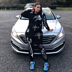 New 2022 Print Two Piece Sets Women Autumn Winter Hoodie  Sweatshirt+Sweatspants