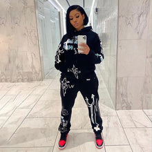 New 2022 Print Two Piece Sets Women Autumn Winter Hoodie  Sweatshirt+Sweatspants