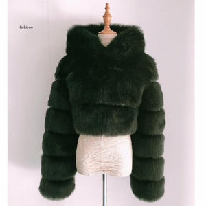 Women Soft Hooded Fur Coat Winter Faux Fox Fur Coat  High Quality Female Jacket Thick Coat