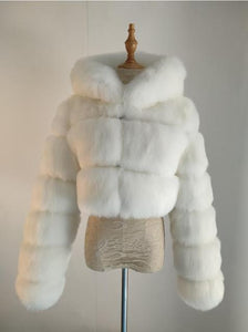 Women Soft Hooded Fur Coat Winter Faux Fox Fur Coat  High Quality Female Jacket Thick Coat