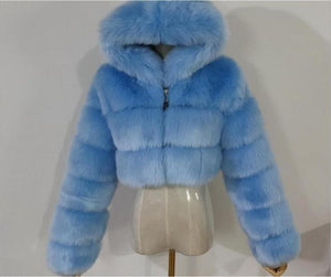 Women Soft Hooded Fur Coat Winter Faux Fox Fur Coat  High Quality Female Jacket Thick Coat