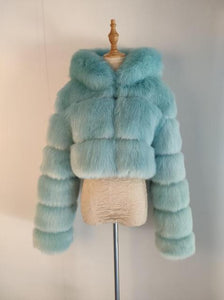 Women Soft Hooded Fur Coat Winter Faux Fox Fur Coat  High Quality Female Jacket Thick Coat