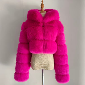 Women Soft Hooded Fur Coat Winter Faux Fox Fur Coat  High Quality Female Jacket Thick Coat