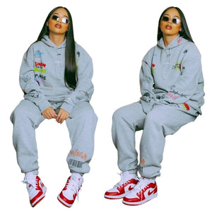 New 2022 Two 2 Piece Set Women Tracksuit Long Sleeve Hoodies Top Sweatpants Set