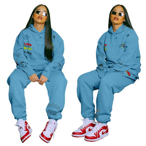 New 2022 Two 2 Piece Set Women Tracksuit Long Sleeve Hoodies Top Sweatpants Set