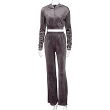 Velvet Women 3 Piece Set Hoodie Sweatshirt Zipper Tube Crop Top High Waist Wide Leg Pants Tracksuit Sporty Casual Outfit