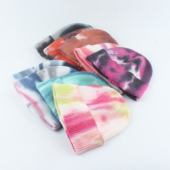 Luxury Brand Winter Tie-Dye Knitted Beanies For Women  Soft Warm Skullie