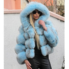 Luxury Faux Fox Fur Coat Women Short Winter Jacket with Big Fur Hood Thick Warm Overcoat 2021 New Fashion Flurry Fake Fur Coats