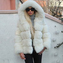 Luxury Faux Fox Fur Coat Women Short Winter Jacket with Big Fur Hood Thick Warm Overcoat 2021 New Fashion Flurry Fake Fur Coats