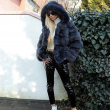 Luxury Faux Fox Fur Coat Women Short Winter Jacket with Big Fur Hood Thick Warm Overcoat 2021 New Fashion Flurry Fake Fur Coats