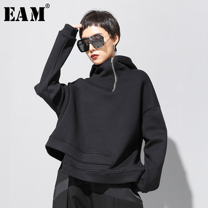 Loose Fit Asymmetrical Oversized Sweatshirt New Hooded Long Sleeve Women Big Size Fashion Tide Spring Autumn 2021