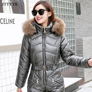 New Winter Women's Hooded Jumpsuits Parka Cotton Padded Warm Sashes Suit Straight Zipper One Piece Casual Tracksuits