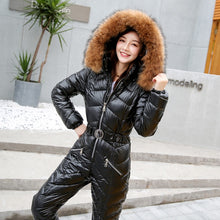 New Winter Women's Hooded Jumpsuits Parka Cotton Padded Warm Sashes Suit Straight Zipper One Piece Casual Tracksuits