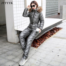 New Winter Women's Hooded Jumpsuits Parka Cotton Padded Warm Sashes Suit Straight Zipper One Piece Casual Tracksuits