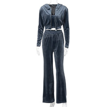 Velvet Women 3 Piece Set Hoodie Sweatshirt Zipper Tube Crop Top High Waist Wide Leg Pants Tracksuit Sporty Casual Outfit