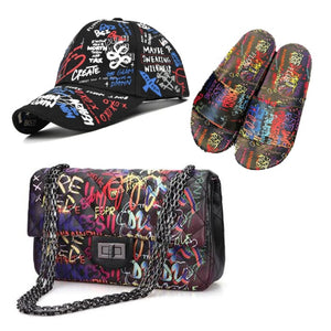 r Graffiti Hat And Slippers Set Designer Sandals With Handbags  Women Shoes