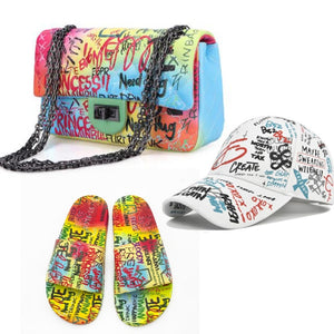 r Graffiti Hat And Slippers Set Designer Sandals With Handbags  Women Shoes