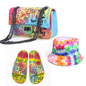 r Graffiti Hat And Slippers Set Designer Sandals With Handbags  Women Shoes