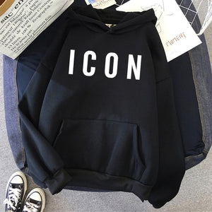 ICON Print Hoodie 2021 Autumn Winter Hooded Sweatshirt Casual  Warm Oversized Tracksuit