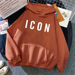 ICON Print Hoodie 2021 Autumn Winter Hooded Sweatshirt Casual  Warm Oversized Tracksuit