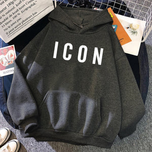 ICON Print Hoodie 2021 Autumn Winter Hooded Sweatshirt Casual  Warm Oversized Tracksuit