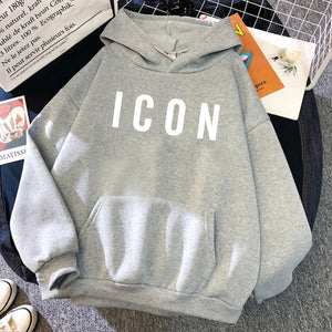 ICON Print Hoodie 2021 Autumn Winter Hooded Sweatshirt Casual  Warm Oversized Tracksuit