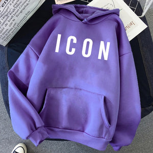 ICON Print Hoodie 2021 Autumn Winter Hooded Sweatshirt Casual  Warm Oversized Tracksuit