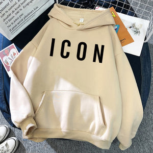 ICON Print Hoodie 2021 Autumn Winter Hooded Sweatshirt Casual  Warm Oversized Tracksuit