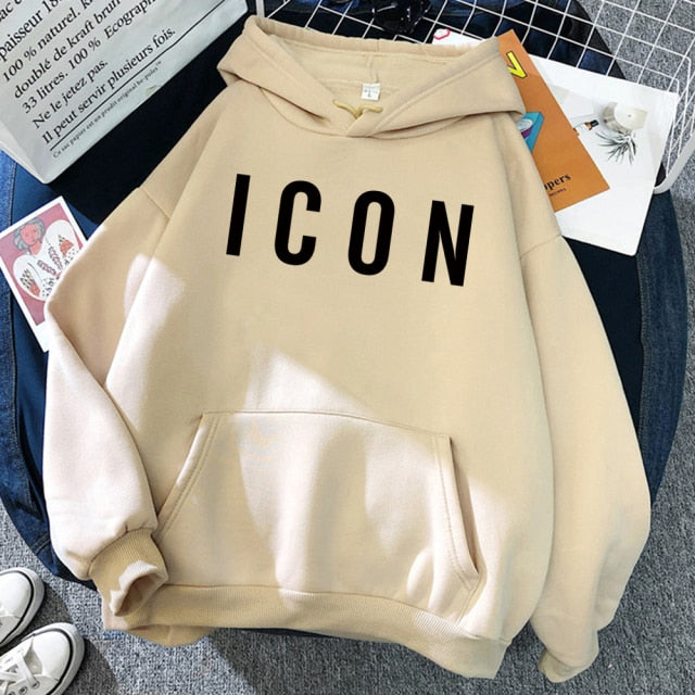 ICON Print Hoodie 2021 Autumn Winter Hooded Sweatshirt Casual  Warm Oversized Tracksuit