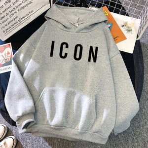 ICON Print Hoodie 2021 Autumn Winter Hooded Sweatshirt Casual  Warm Oversized Tracksuit