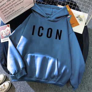 ICON Print Hoodie 2021 Autumn Winter Hooded Sweatshirt Casual  Warm Oversized Tracksuit