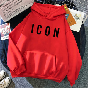 ICON Print Hoodie 2021 Autumn Winter Hooded Sweatshirt Casual  Warm Oversized Tracksuit