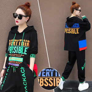 Runway TWO PIECE SET Hoodie Jogger Pants Designer Suit Women Tracksuit Patchwork Pullover Letter Print Chic