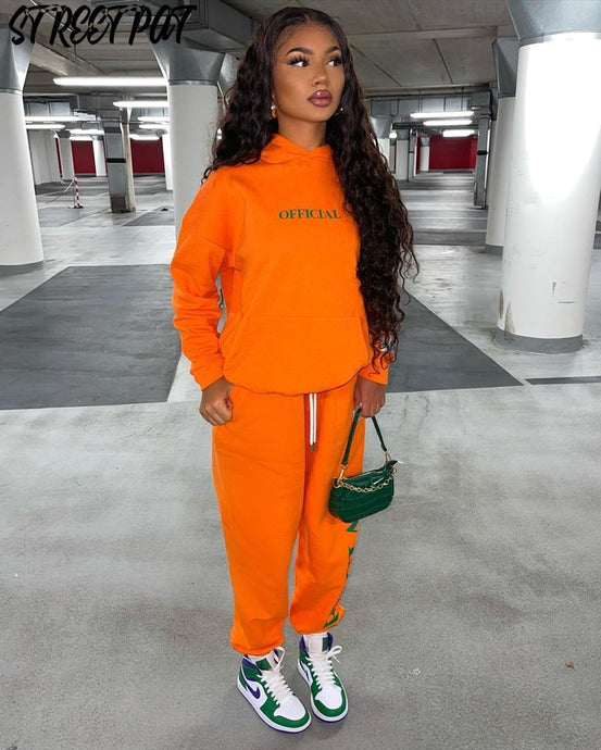 Letter Print Tracksuit 2 Two Piece Set Women Oversize Hoodie Sweatshirt Sweatpants