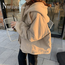 Double Side  Wear Women Coat 2021 Winter  Loose Lining With Fluff Hooded Female Jacket