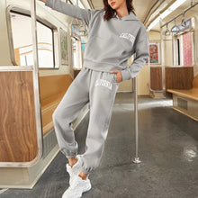 Letter Print Fleece Hoodie 2 Piece Set Full Sleeve Hooded Long Sweat pant Tracksuit Loose Casual Autumn/Winter