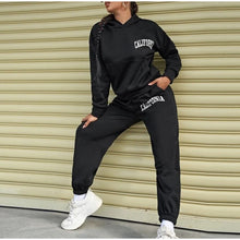 Letter Print Fleece Hoodie 2 Piece Set Full Sleeve Hooded Long Sweat pant Tracksuit Loose Casual Autumn/Winter