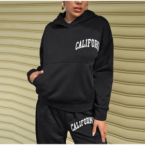 Letter Print Fleece Hoodie 2 Piece Set Full Sleeve Hooded Long Sweat pant Tracksuit Loose Casual Autumn/Winter